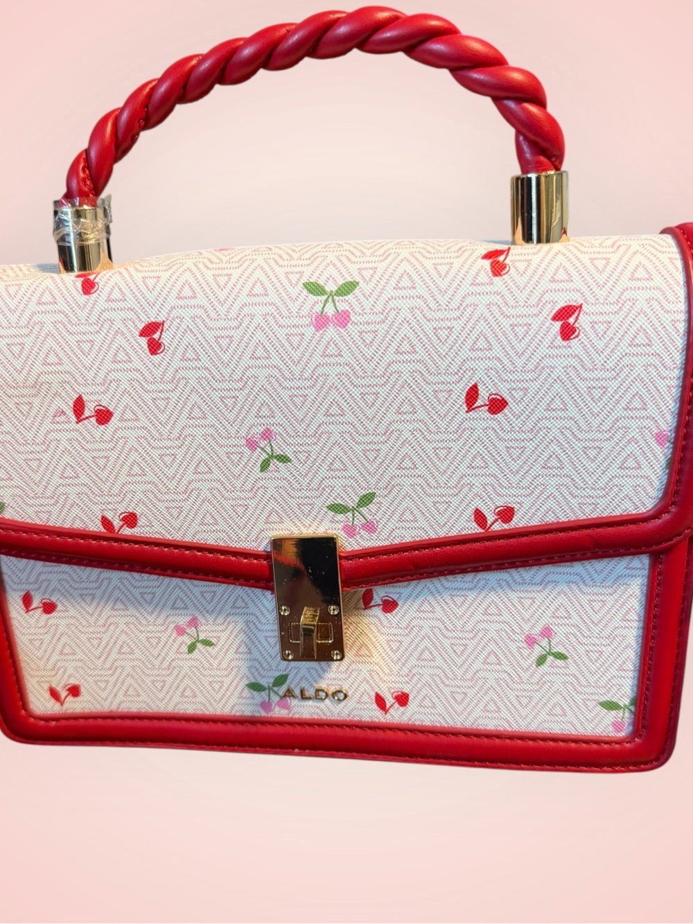 ALDO White Cherry-Print Satchel with Red Trim